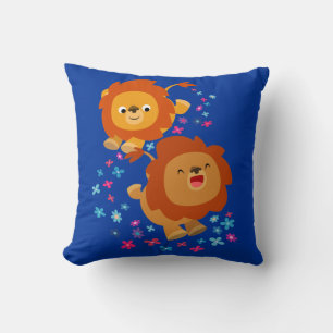 Cute Tecknad Lejon i Garden Pillow Kudde