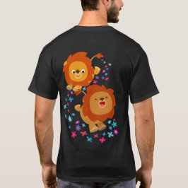 Cute Tecknad Lejon i Garden T-Shirt (bak)