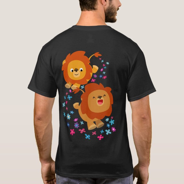 Cute Tecknad Lejon i Garden T-Shirt (bak) (Baksida)