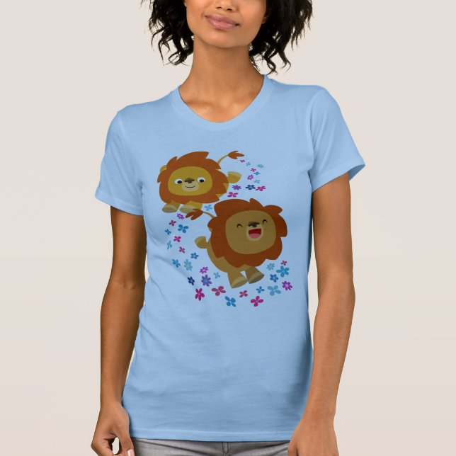 Cute Tecknad Lejon i Garden Women T-Shirt (Framsida)