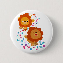 Cute Tecknad Lejon in Garden Button Badge