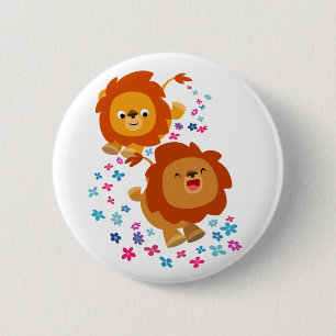 Cute Tecknad Lejon in Garden Button Badge Knapp