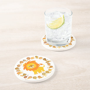 Cute Tecknad Lejon Mandala Underlägg Sandsten