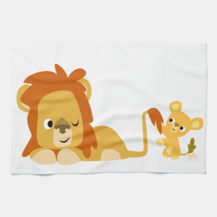Cute Tecknad Lejona kökshanddumet Pappa och Unge Kökshandduk