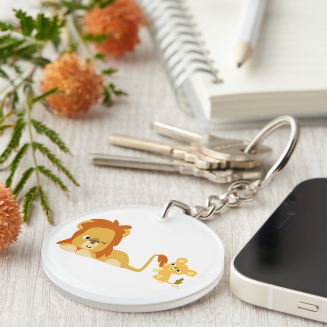 Cute Tecknad Lejona nyckelkedjan Pappa och Unge (Högra Framsidan)