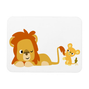 Cute Tecknad Lejona Pappa och Unge Flexibel magnet