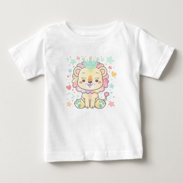 Cute Tecknad Lejonare Unge med Krona Baby T-Shirt (Framsida)