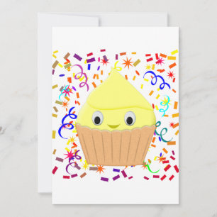 Cute Tecknad Lemon cupcoa med konfetti cinati Inbjudningar
