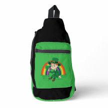Cute tecknad leprechaun med schack och regnbåge
