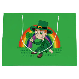 Cute tecknad leprechaun med schack och regnbåge