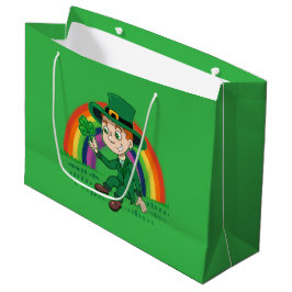 Cute tecknad leprechaun med schack och regnbåge