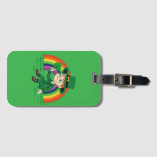 Cute tecknad leprechaun med schack och regnbåge bagagebricka