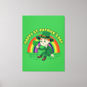 Cute tecknad leprechaun med schack och regnbåge canvastryck