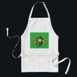 Cute tecknad leprechaun med schack och regnbåge förkläde<br><div class="desc">Apron med en Illustration av en söt leprechaun som leprechaun bär grönt kostym,  top hat och som håller ett schamprock löv,  med en färgstark regnbåge i bakgrunden och texten "Lycklig St. Patrick's Day" En perfekt som firar Saint patrick's day,  ritad av Radka2D</div>
