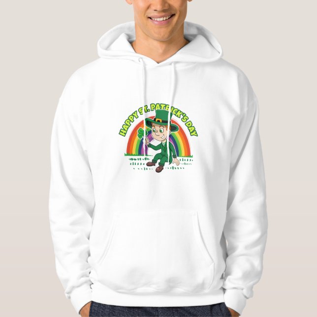 Cute tecknad leprechaun med schack och regnbåge hoodie (Framsida)
