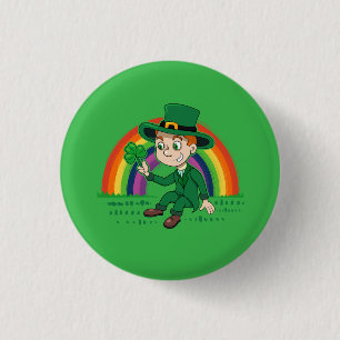Cute tecknad leprechaun med schack och regnbåge knapp