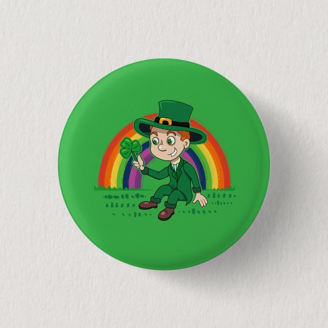 Cute tecknad leprechaun med schack och regnbåge knapp (Framsida)