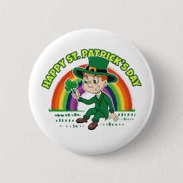 Cute tecknad leprechaun med schack och regnbåge knapp