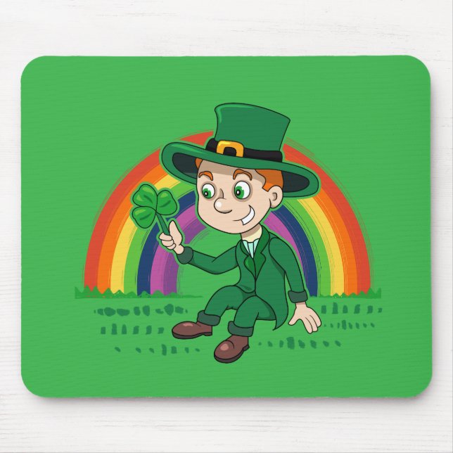 Cute tecknad leprechaun med schack och regnbåge musmatta (Framsidan)