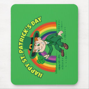 Cute tecknad leprechaun med schack och regnbåge musmatta