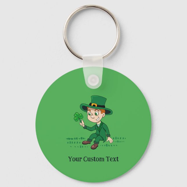 Cute tecknad leprechaun med schack och regnbåge nyckelring (Framsida)