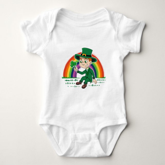 Cute tecknad leprechaun med schack och regnbåge t shirt (Framsida)