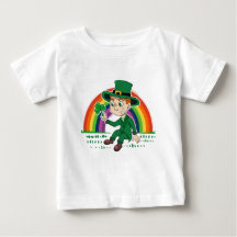 Cute tecknad leprechaun med schack och regnbåge