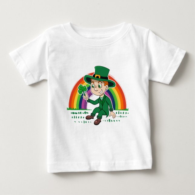 Cute tecknad leprechaun med schack och regnbåge t shirt (Framsida)