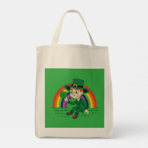 Cute tecknad leprechaun med schack och regnbåge tygkasse