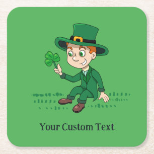 Cute tecknad leprechaun med schack och regnbåge underlägg papper kvadrat