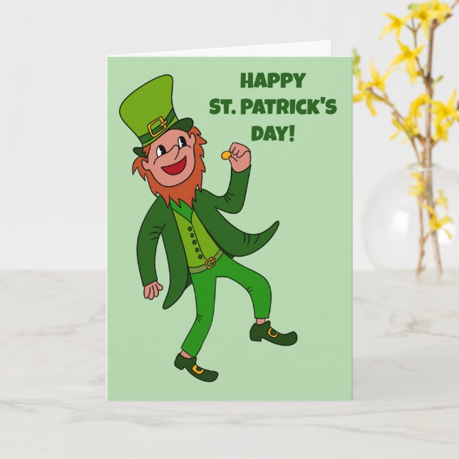 Cute Tecknad Leprechaun St. Patrick's Day Kort (Gul blomma)