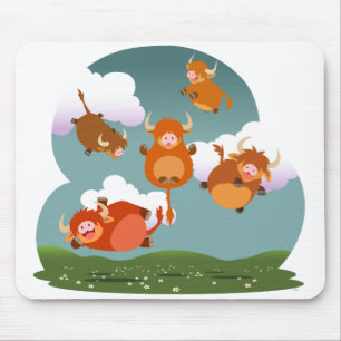 Cute Tecknad Levitland Highland Cows Mousepad Musmatta