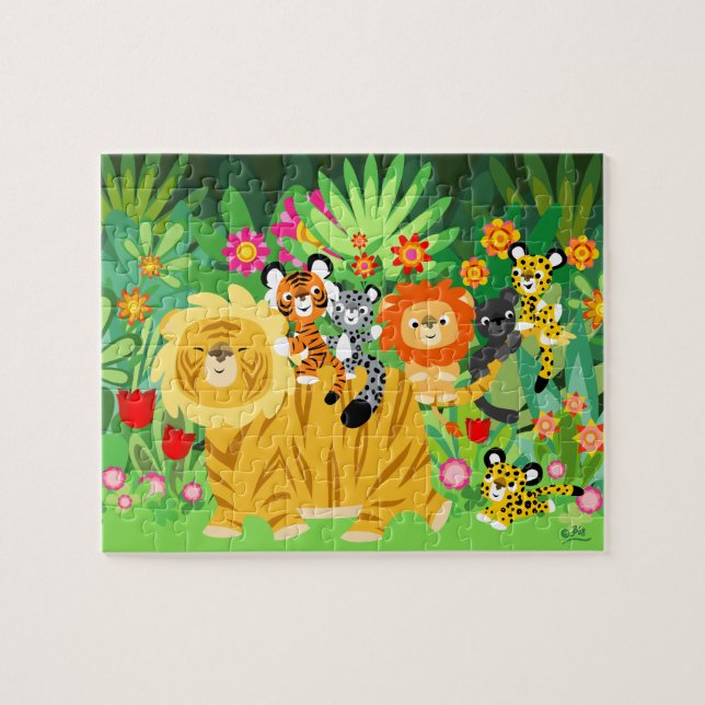 Cute Tecknad Liger and Friends Puzzle Pussel (Horisontell)