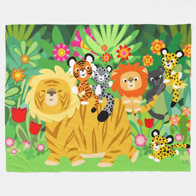 Cute Tecknad Liger och Friends Fleece Blanket (Framsidan (Horisontell))