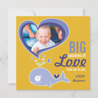 Cute Tecknad Lila Whale Valentine Photo Hälsning Julkort