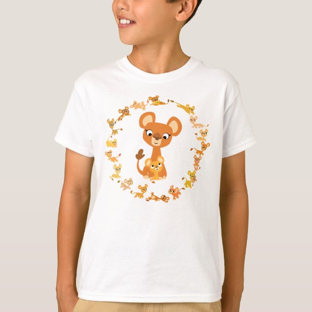 Cute Tecknad Lionesses Mandala Children T-Shirt (Framsida)