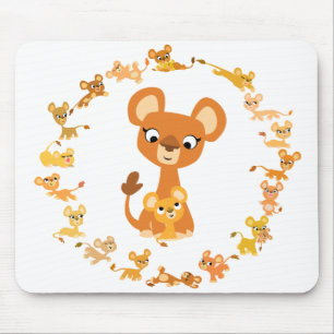 Cute Tecknad Lionesses Mandala Mousepad Musmatta