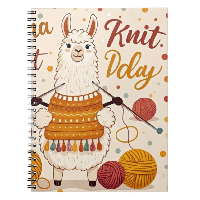 Cute Tecknad llama med sticka scarf Anteckningsbok (Framsidan)