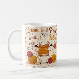 Cute Tecknad llama med sticka scarf Kaffemugg