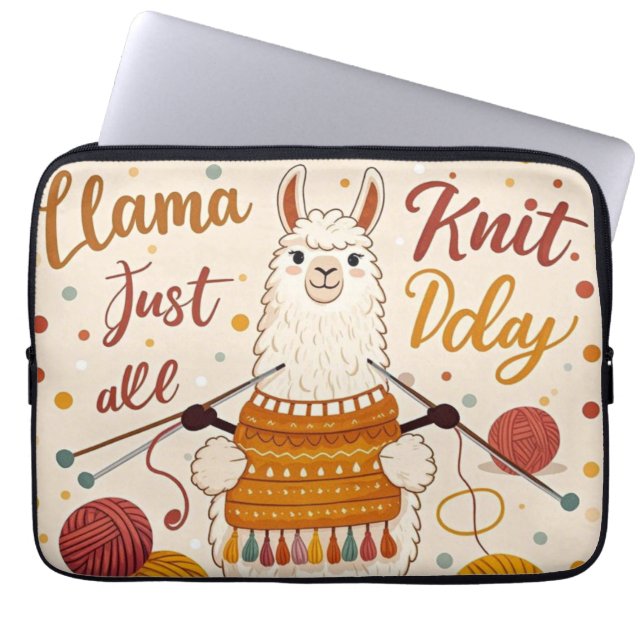 Cute Tecknad llama med sticka scarf Laptop Fodral (Framsidan)