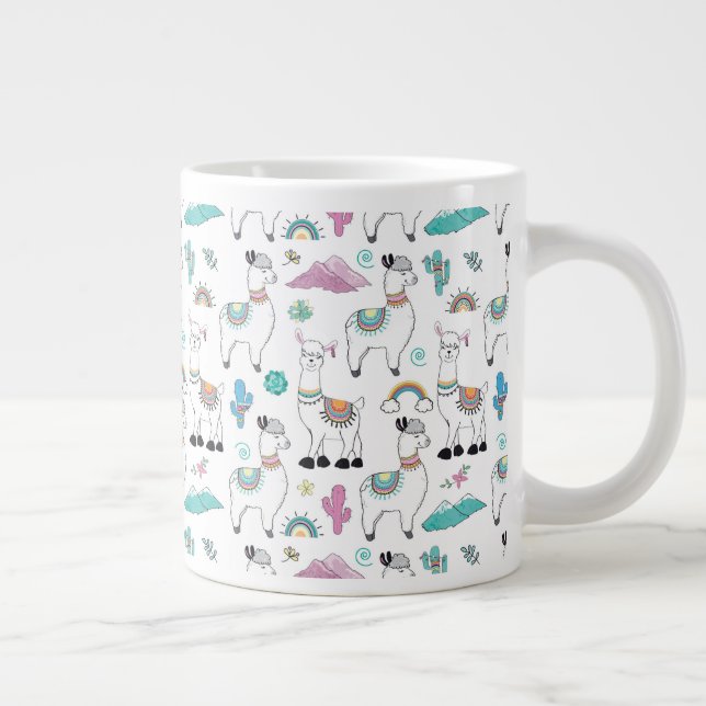 Cute Tecknad Llama Mönster Jumbo Mugg (Höger)