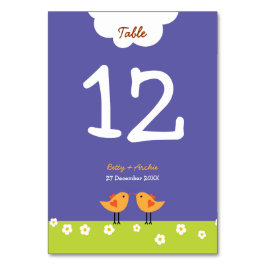 Cute Tecknad Love birds (Natten) Bröllop Bordsnummer