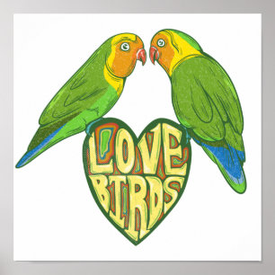 Cute tecknad love birds poster