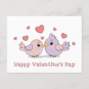 Cute Tecknad Lovebird and Hearts Valentine Day Vykort