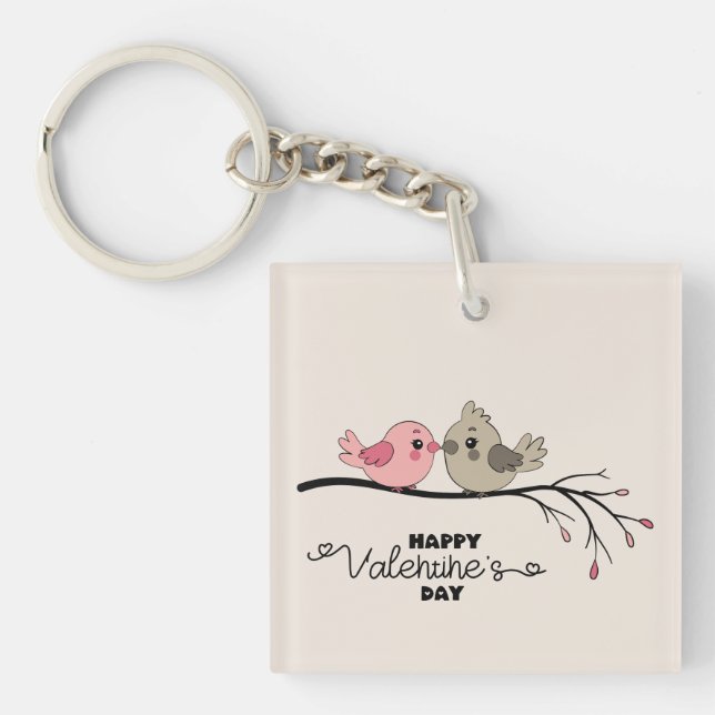 Cute Tecknad Lovebird på gren Valentindagen (Framsidan)