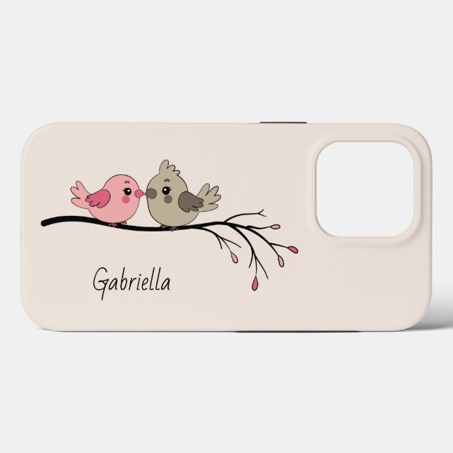 Cute Tecknad Lovebird på gren Valentindagen (Baksida (horisontell))