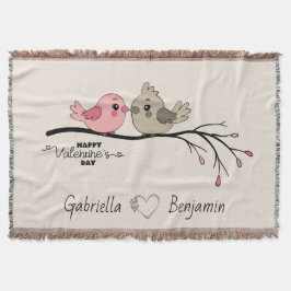 Cute Tecknad Lovebird på gren Valentindagen Filt