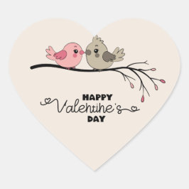 Cute Tecknad Lovebird på gren Valentindagen Hjärtformat Klistermärke