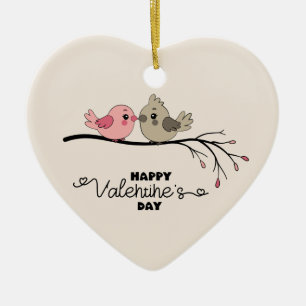 Cute Tecknad Lovebird på gren Valentindagen Julgransprydnad Keramik