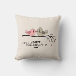 Cute Tecknad Lovebird på gren Valentindagen Kudde